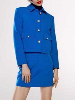 ✨ Zara Cobalt Blue Blazer & Mini Skirt Co-Ord Set – Size XS